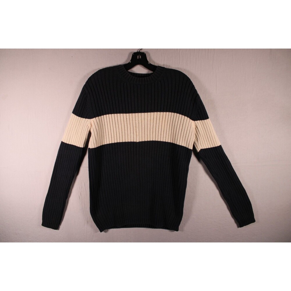 Structure Men’s Small Black Beige Colorblock Ribbed Cotton Crewneck Sweater VTG